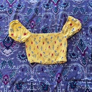 Forever21 yellow floral tube top crop top